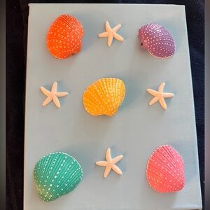 Colorful Painted Seashell Wall Art - Yellow, Orange, Purple, Green, Pink